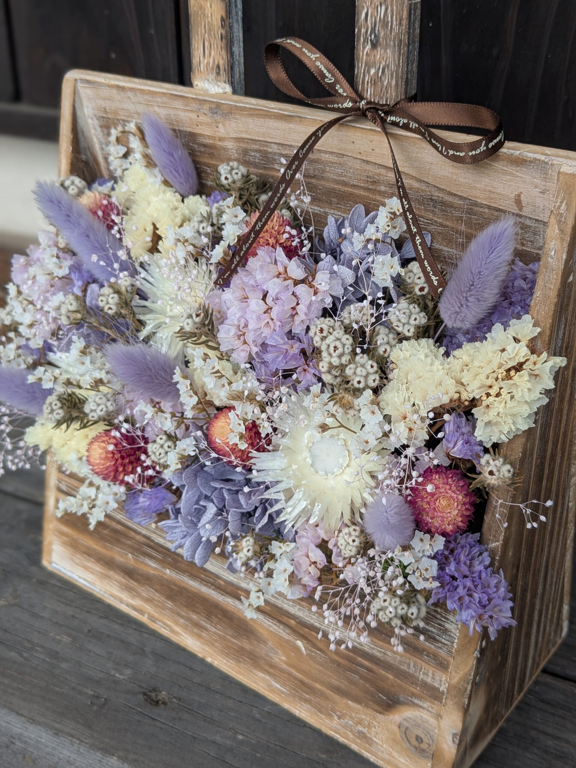 ドライフラワーアレンジ|木製バッグ|パステルパープル - 画像 (3)